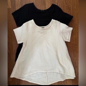 Women’s Black and Cream Short Sleeve Tops